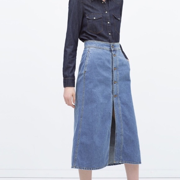 zara denim skirt midi
